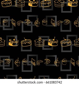 Pattern. Background texture. cakes, ice cream, coffee, croissant.