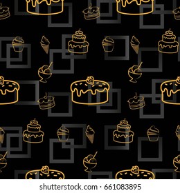 Pattern. Background texture. cakes, ice cream, coffee, croissant.