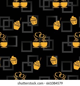 Pattern. Background texture. cakes, ice cream, coffee, croissant.