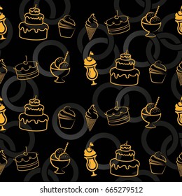 Pattern. Background texture. cakes, ice cream, coffee, croissant.