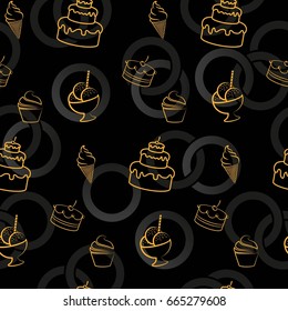 Pattern. Background texture. cakes, ice cream, coffee, croissant.