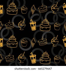 Pattern. Background texture. cakes, ice cream, coffee, croissant.