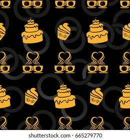 Pattern. Background texture. cakes, ice cream, coffee, croissant.