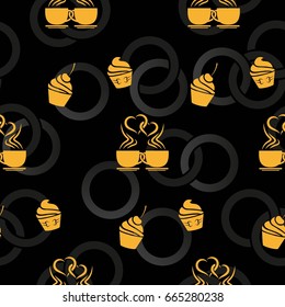 Pattern. Background texture. cakes, ice cream, coffee, croissant.