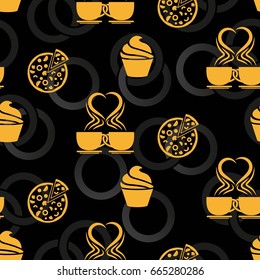 Pattern. Background texture. cakes, ice cream, coffee, croissant.
