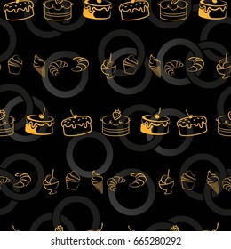 Pattern. Background texture. cakes, ice cream, coffee, croissant.