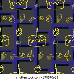 Pattern. Background texture. cakes, ice cream, coffee, croissant.