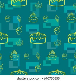 Pattern. Background texture. cakes, ice cream, coffee, croissant.