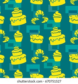 Pattern. Background texture. cakes, ice cream, coffee, croissant.