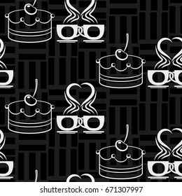 Pattern. Background texture. cakes, ice cream, coffee, croissant.