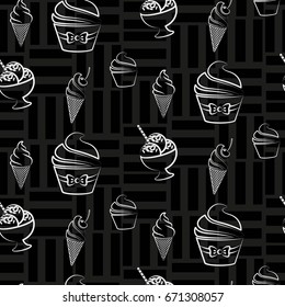 Pattern. Background texture. cakes, ice cream, coffee, croissant.