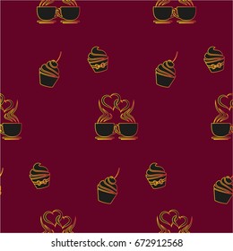 Pattern. Background texture. cakes, ice cream, coffee, croissant.