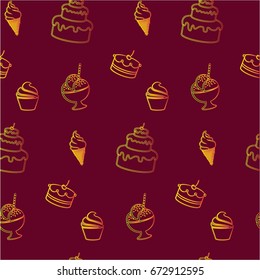 Pattern. Background texture. cakes, ice cream, coffee, croissant.