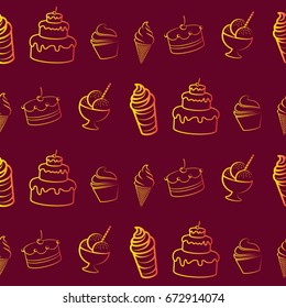 Pattern. Background texture. cakes, ice cream, coffee, croissant.