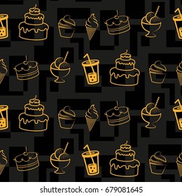 Pattern. Background texture. cakes, ice cream, coffee, croissant.