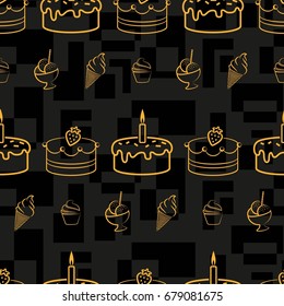 Pattern. Background texture. cakes, ice cream, coffee, croissant.