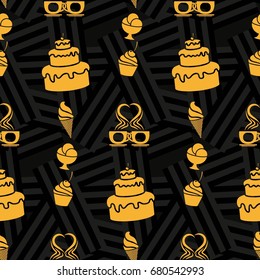 Pattern. Background texture with cakes, ice cream, coffee, croissant.