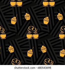 Pattern. Background texture. cakes, ice cream, coffee, croissant.