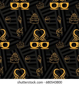 Pattern. Background texture. cakes, ice cream, coffee, croissant.