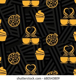Pattern. Background texture. cakes, ice cream, coffee, croissant.
