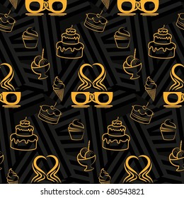 Pattern. Background texture. cakes, ice cream, coffee, croissant.