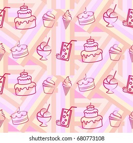 Pattern. Background texture. cakes, ice cream, coffee.