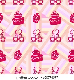Pattern. Background texture. cakes, ice cream, coffee.