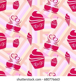 Pattern. Background texture. cakes, ice cream, coffee.