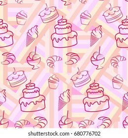 Pattern. Background texture. cakes, ice cream, croissant.