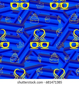 Pattern. Background texture. cakes, ice cream, coffee, croissant.