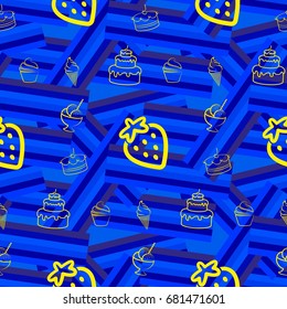 Pattern. Background texture. cakes, ice cream, coffee, croissant.