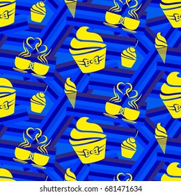 Pattern. Background texture. cakes, ice cream, coffee, croissant.
