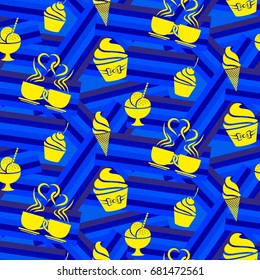 Pattern. Background texture. cakes, ice cream, coffee, croissant.