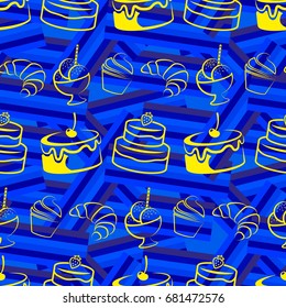 Pattern. Background texture. cakes, ice cream, coffee, croissant.