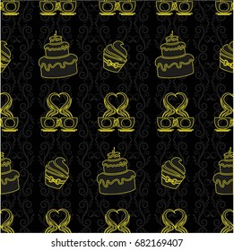 Pattern. Background texture. cakes, ice cream, coffee, croissant.