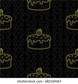 Pattern. Background texture. cakes, ice cream, coffee, croissant.
