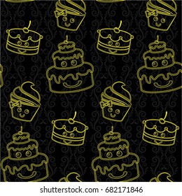 Pattern. Background texture. cakes, ice cream, coffee, croissant.