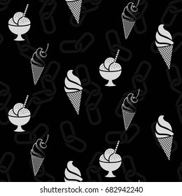 Pattern. Background texture. cakes, ice cream, coffee, croissant.
