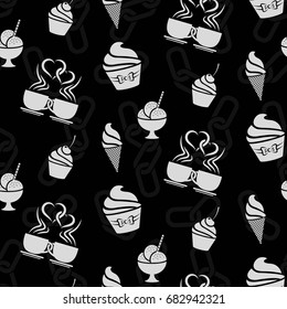 Pattern. Background texture. cakes, ice cream, coffee, croissant.
