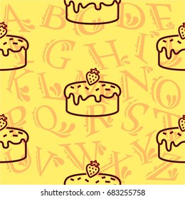 Pattern. Background texture. cakes, ice cream, coffee, croissant.