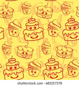 Pattern. Background texture. cakes, ice cream, coffee, croissant.