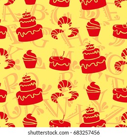Pattern. Background texture. cakes, ice cream, coffee, croissant.