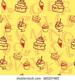 Pattern. Background texture. cakes, ice cream, coffee, .