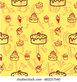 Pattern. Background texture. cakes, ice cream, coffee, .