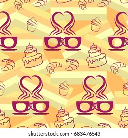Pattern. Background texture. cakes, ice cream, coffee, croissant.