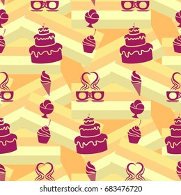 Pattern. Background texture. cakes, ice cream, coffee, croissant.