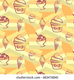 Pattern. Background texture. cakes, ice cream, coffee, croissant.