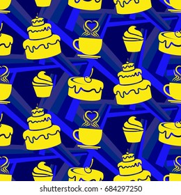 Pattern. Background texture. cakes, ice cream, coffee, croissant.