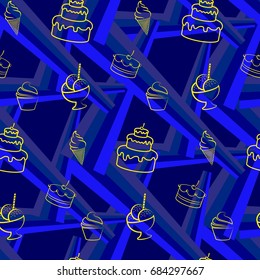 Pattern. Background texture. cakes, ice cream, coffee, croissant.