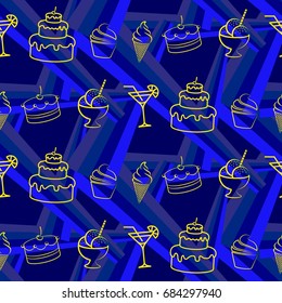 Pattern. Background texture. cakes, ice cream, coffee, croissant.